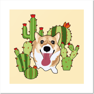 Cacti Corgi Posters and Art